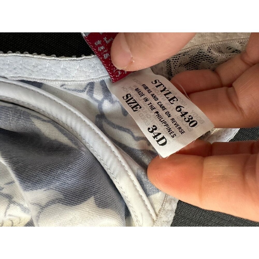 Vintage Adriana‎ Papell 34D Bra Floral Blue White Silk Underwire Plunge 6430 - Picture 4 of 14